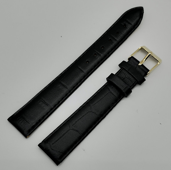 Ремешок кожаный черный удлинённый рептилия 18 мм Level (зол)