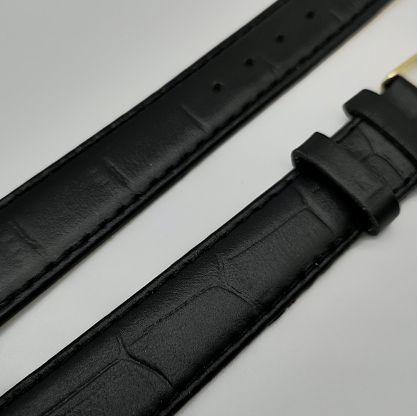 Ремешок кожаный черный удлинённый рептилия 18 мм Level (зол)