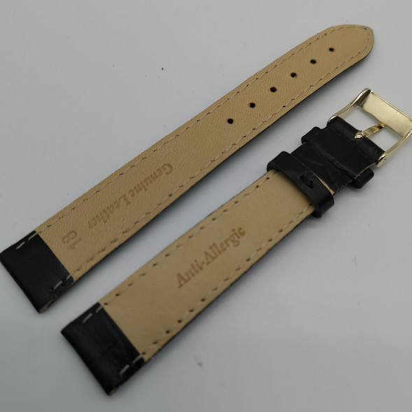 Ремешок кожаный черный удлинённый рептилия 18 мм Level (зол)