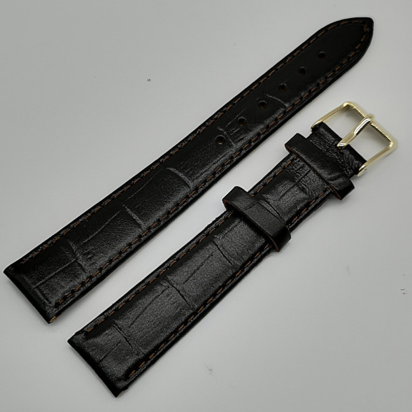 Ремешок кожаный коричневый удлиненный рептилия 18 мм Level (зол)