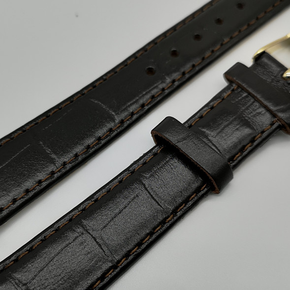 Ремешок кожаный коричневый удлиненный рептилия 18 мм Level (зол)