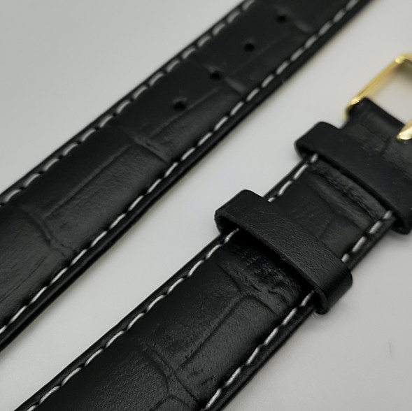 Ремешок кожаный черный рептилия 18 мм Level (зол)