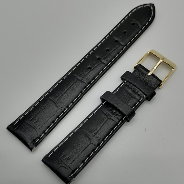 Ремешок кожаный черный рептилия 18 мм Level (зол)